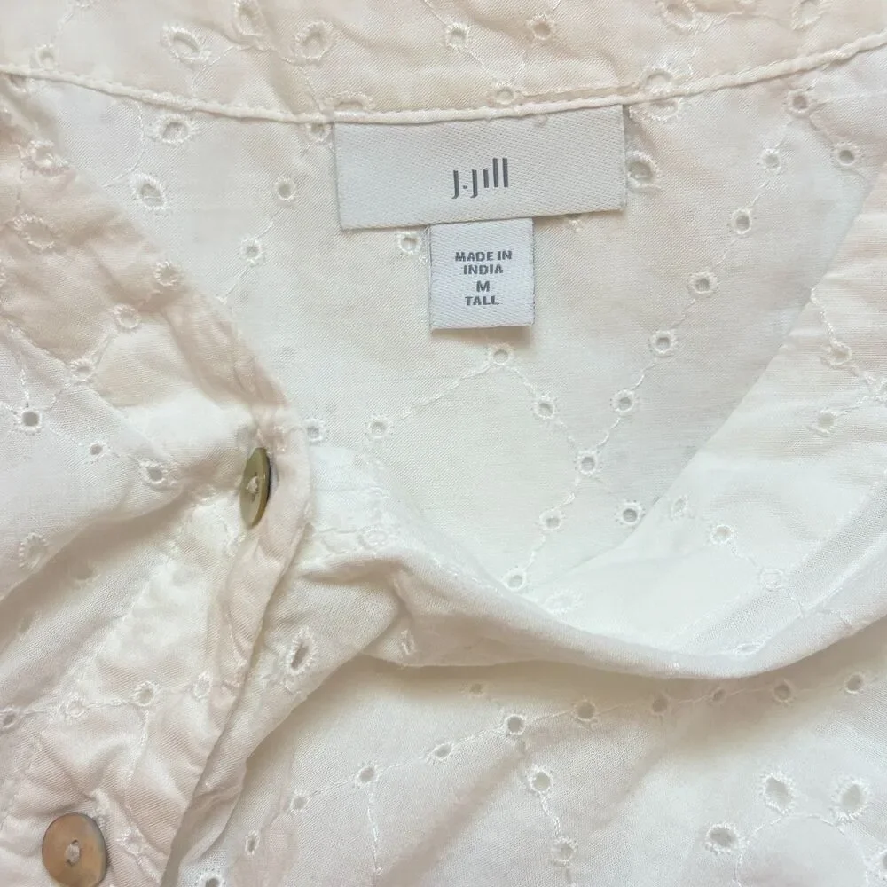 J. Jill Blouse Womens M/Tall White Eyelet Cottagecore Feminine Cotton New